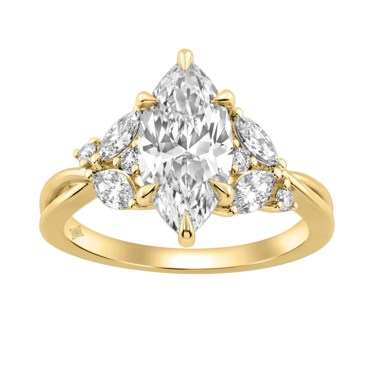 14K Yellow Gold 3 1/2Ct Lab-Grown Diamond Engagement Ring For Women 3Ct Marquise Center With Round Side Stones, Elegant Fashion Bridal Ring (Color F-G -Clarity Vs1/Vs2)