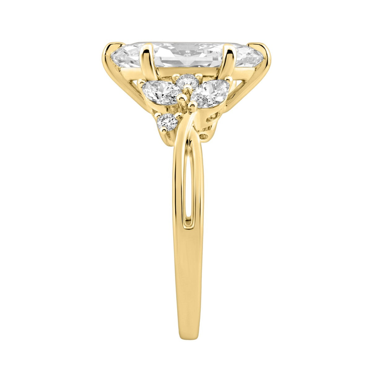 14K Yellow Gold 3 1/2Ct Lab-Grown Diamond Engagement Ring For Women 3Ct Marquise Center With Round Side Stones, Elegant Fashion Bridal Ring (Color F-G -Clarity Vs1/Vs2)