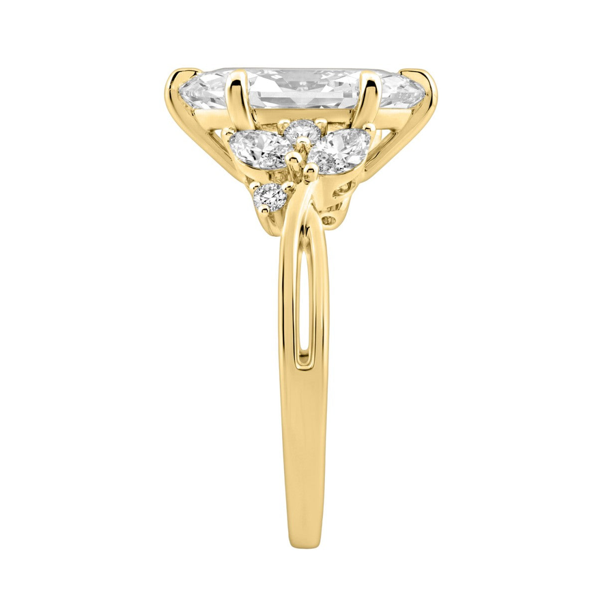 14K Yellow Gold 3 1/2Ct Lab-Grown Diamond Engagement Ring For Women 3Ct Marquise Center With Round Side Stones, Elegant Fashion Bridal Ring (Color F-G -Clarity Vs1/Vs2)
