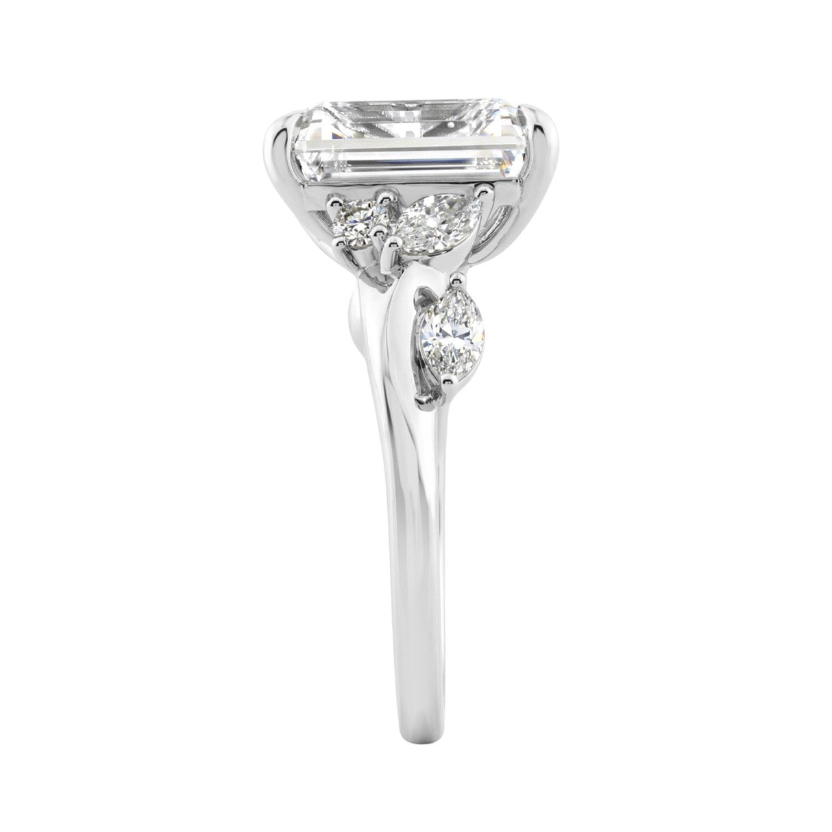 Luxury 14K White Gold 5 1/2Ct Lab-Grown Diamond Ring 5Ct Emerald Center With Marquise &amp; Round Side Stones For Women Engagement Ring (Color F-G -Cl