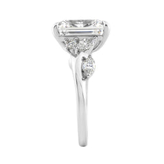 Luxury 14K White Gold 5 1/2Ct Lab-Grown Diamond Ring 5Ct Emerald Center With Marquise &amp; Round Side Stones For Women Engagement Ring (Color F-G -Cl