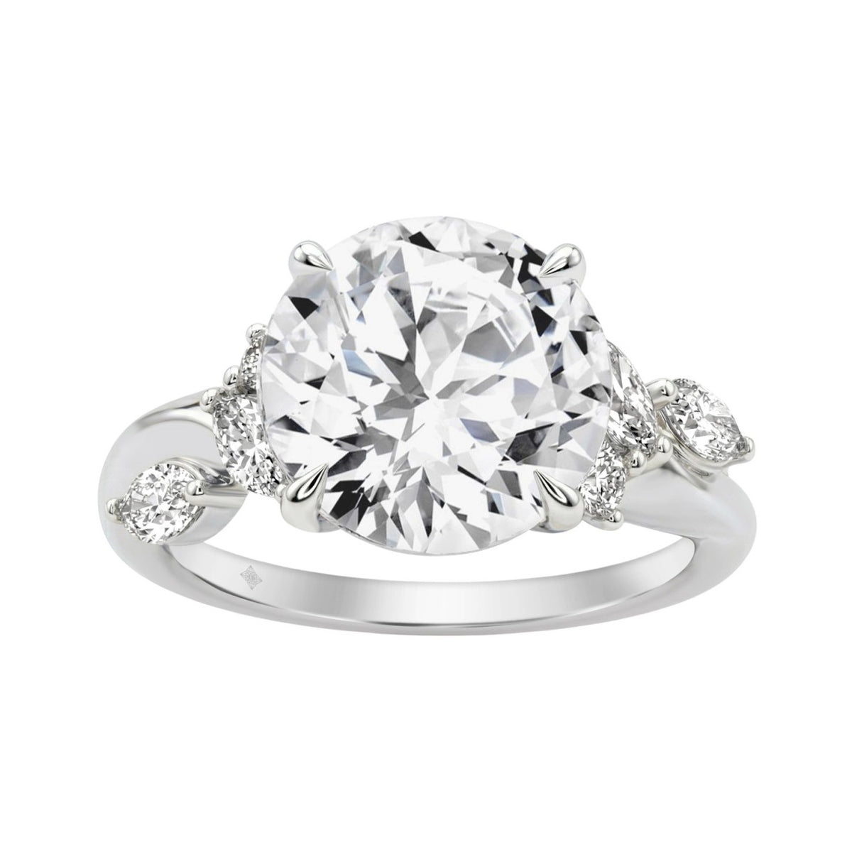 14K White Gold 5 1/2Ct Lab-Grown Diamond Engagement Ring For Women 5Ct Round Center Stone With Marquise Side Stones, Luxury Bridal Ring (Color F-G -Clarity Vs1/Vs2)