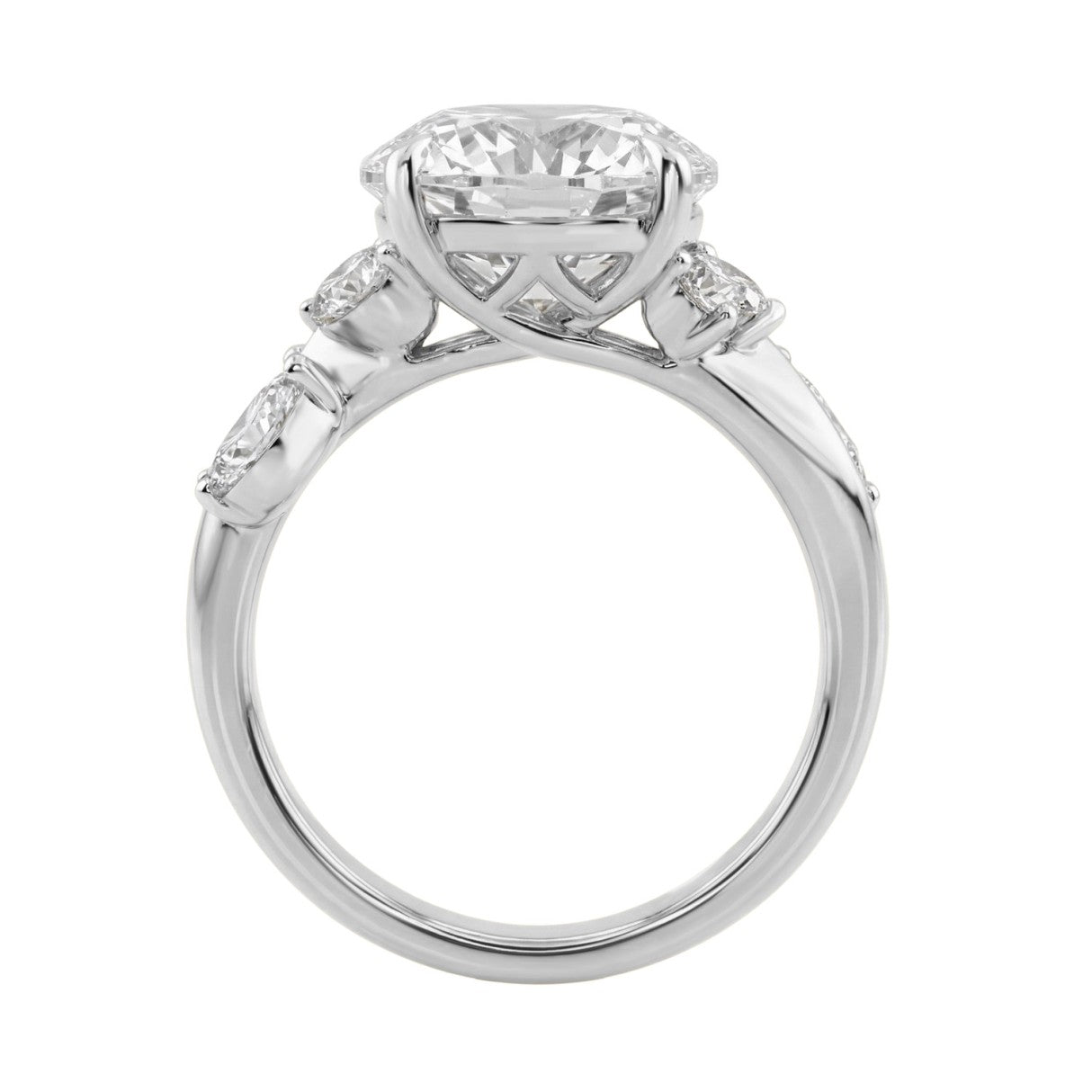 14K White Gold 5 1/2Ct Lab-Grown Diamond Engagement Ring For Women 5Ct Round Center Stone With Marquise Side Stones, Luxury Bridal Ring (Color F-G -Cl