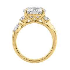 14K Yellow Gold 5 1/2Ct Lab-Grown Diamond Engagement Ring For Women 5Ct Round Center Stone With Marquise Side Stones, Luxury Bridal Ring (Color F-G -C