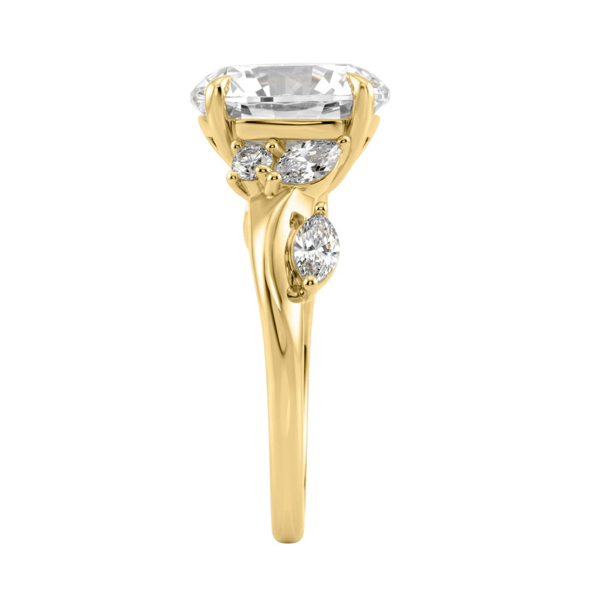 14K Yellow Gold 5 1/2Ct Lab-Grown Diamond Engagement Ring For Women 5Ct Round Center Stone With Marquise Side Stones, Luxury Bridal Ring (Color F-G -C