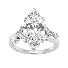 14K White Gold 5 1/2Ct Lab-Grown Diamond Engagement Ring For Women 5Ct Marquise Center Stone With Round Side Stones, Luxury Bridal Ring (Color F-G -Cl