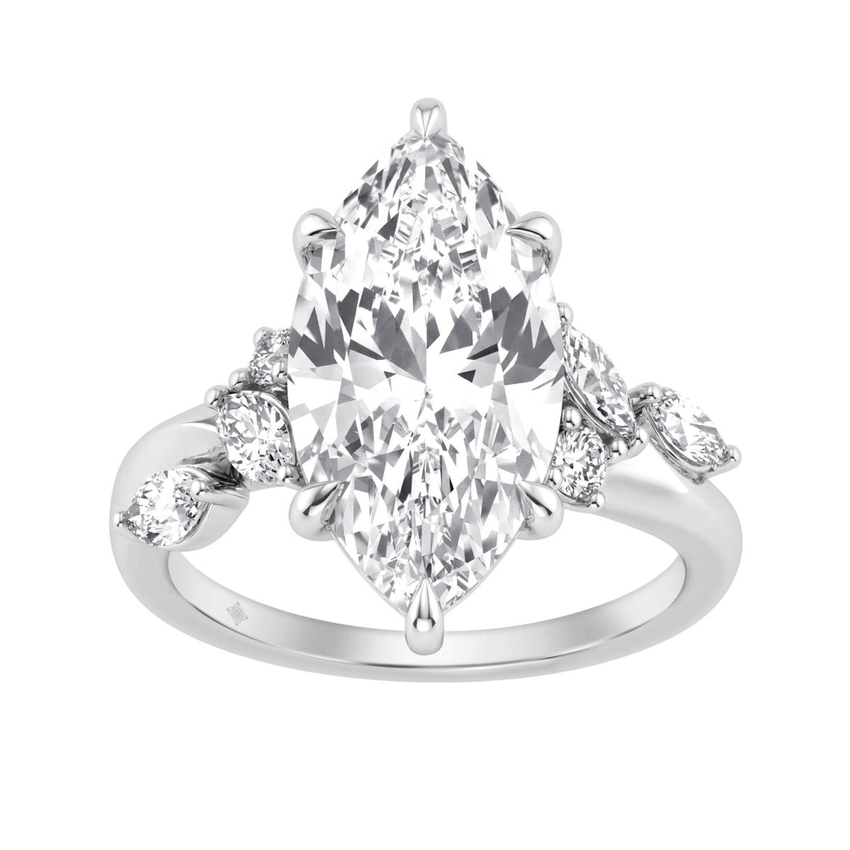 14K White Gold 5 1/2Ct Lab-Grown Diamond Engagement Ring For Women 5Ct Marquise Center Stone With Round Side Stones, Luxury Bridal Ring (Color F-G -Cl