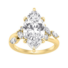 14K Yellow Gold 5 1/2Ct Lab-Grown Diamond Engagement Ring For Women 5Ct Marquise Center Stone With Round Side Stones, Luxury Bridal Ring (Color F-G -Clarity Vs1/Vs2)