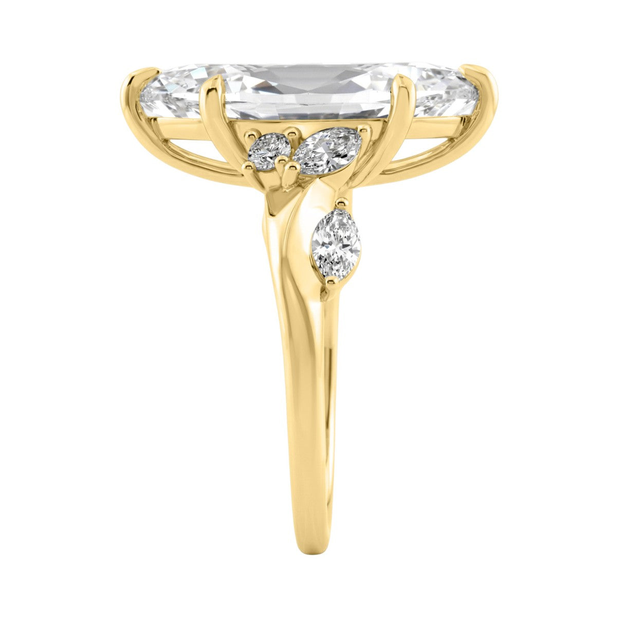 14K Yellow Gold 5 1/2Ct Lab-Grown Diamond Engagement Ring For Women 5Ct Marquise Center Stone With Round Side Stones, Luxury Bridal Ring (Color F-G -C
