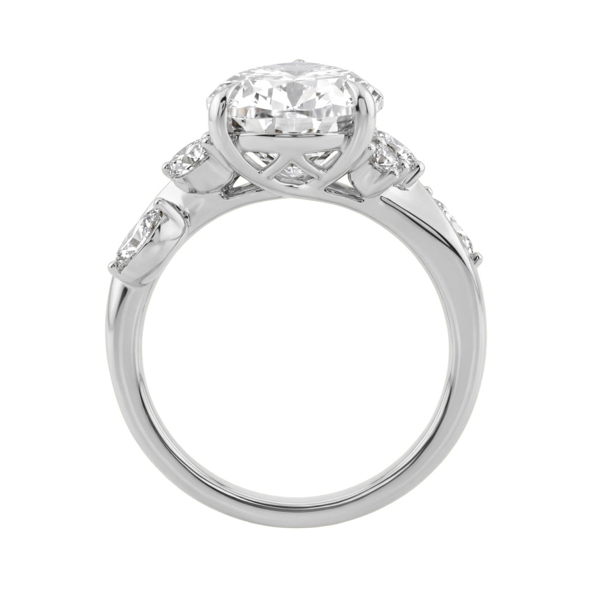 14K White Gold 5 1/2Ct Lab-Grown Diamond Engagement Ring For Women 5Ct Pear Center Stone With Marquise/Round Side Stones, Luxury Bridal Ring (Color F-