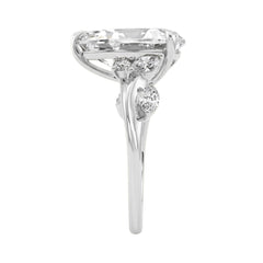 14K White Gold 5 1/2Ct Lab-Grown Diamond Engagement Ring For Women 5Ct Pear Center Stone With Marquise/Round Side Stones, Luxury Bridal Ring (Color F-