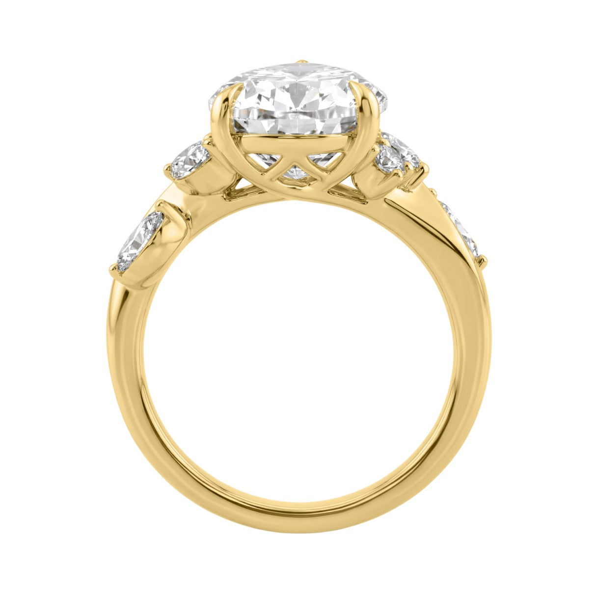 14K Yellow Gold 5 1/2Ct Lab-Grown Diamond Engagement Ring For Women 5Ct Pear Center Stone With Marquise/Round Side Stones, Luxury Bridal Ring (Color F