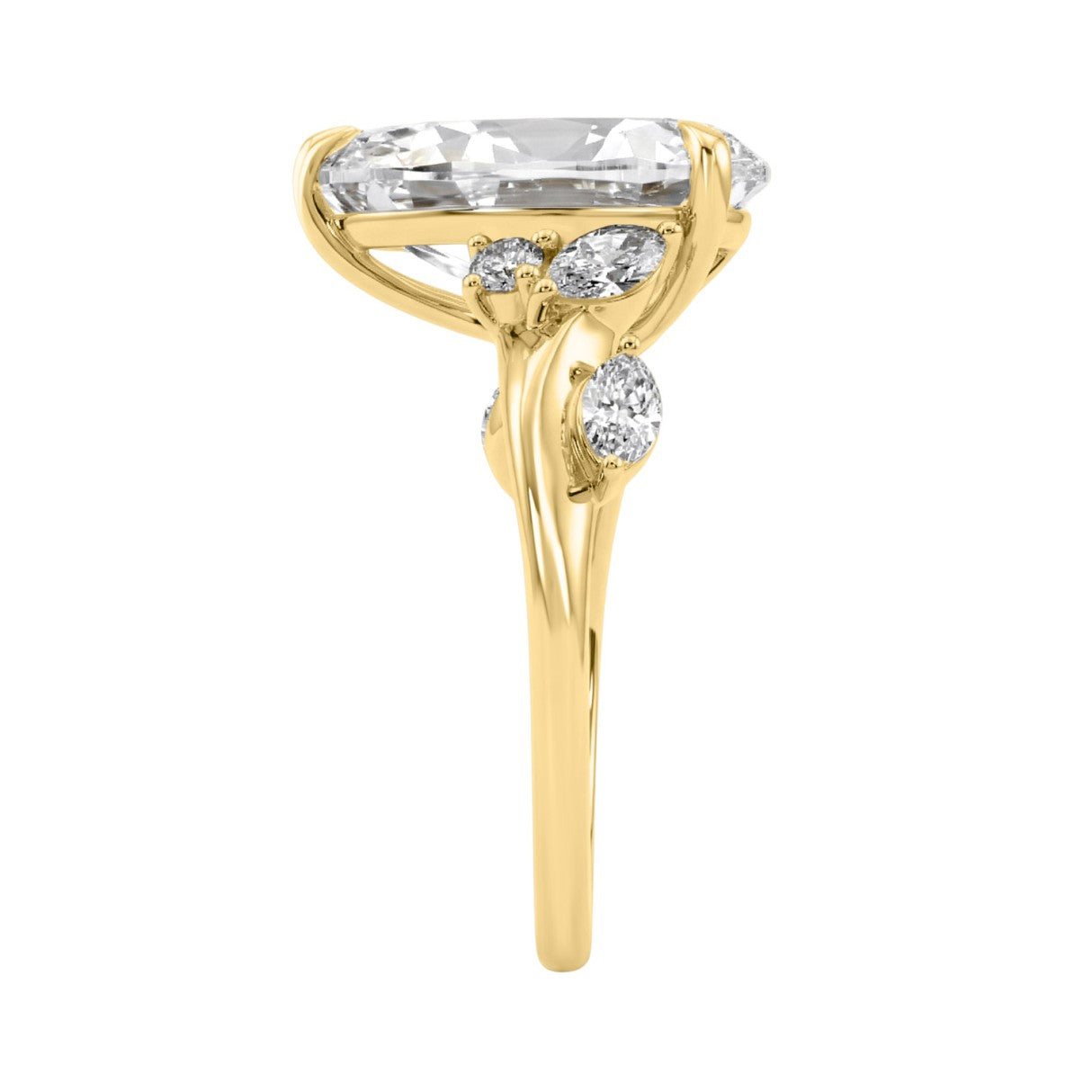 14K Yellow Gold 5 1/2Ct Lab-Grown Diamond Engagement Ring For Women 5Ct Pear Center Stone With Marquise/Round Side Stones, Luxury Bridal Ring (Color F