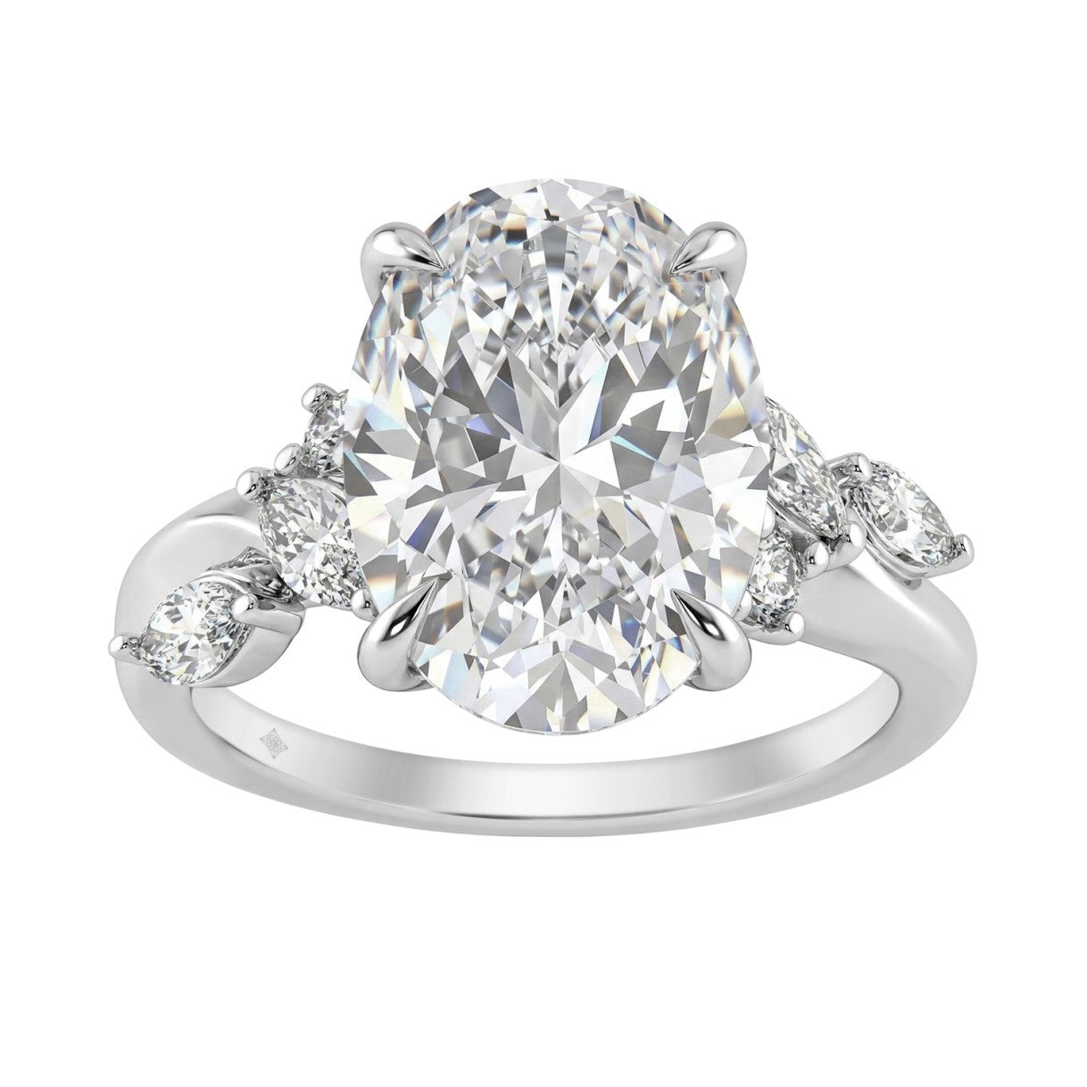 14K White Gold 5 1/2Ct Lab-Grown Diamond Engagement Ring For Women 5Ct Oval Center Stone With Marquise/Round Side Stones, Luxury Bridal Ring (Color F-G -Clarity Vs1/Vs2)