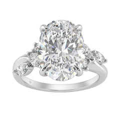 14K White Gold 5 1/2Ct Lab-Grown Diamond Engagement Ring For Women 5Ct Oval Center Stone With Marquise/Round Side Stones, Luxury Bridal Ring (Color F-G -Clarity Vs1/Vs2)