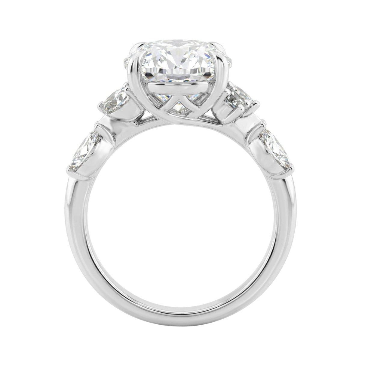 14K White Gold 5 1/2Ct Lab-Grown Diamond Engagement Ring For Women 5Ct Oval Center Stone With Marquise/Round Side Stones, Luxury Bridal Ring (Color F-