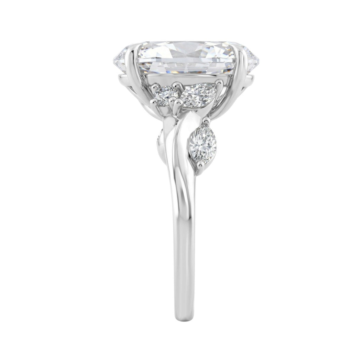 14K White Gold 5 1/2Ct Lab-Grown Diamond Engagement Ring For Women 5Ct Oval Center Stone With Marquise/Round Side Stones, Luxury Bridal Ring (Color F-