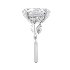 14K White Gold 5 1/2Ct Lab-Grown Diamond Engagement Ring For Women 5Ct Oval Center Stone With Marquise/Round Side Stones, Luxury Bridal Ring (Color F-