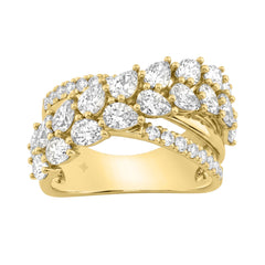Luxury 14K Yellow Gold 3Ct Lab Grown Diamond Pear Shape &amp; Round Cut Ladies Fashion Ring For Her (Color F-G -Clarity Vs1/Vs2)