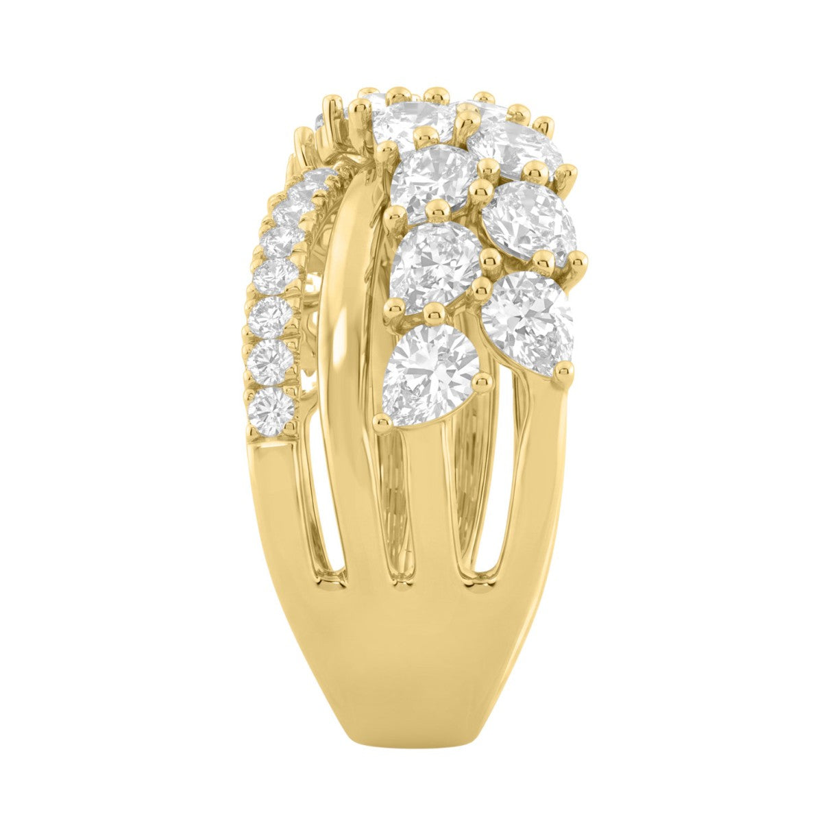 Luxury 14K Yellow Gold 3Ct Lab Grown Diamond Pear Shape &amp; Round Cut Ladies Fashion Ring For Her (Color F-G -Clarity Vs1/Vs2)