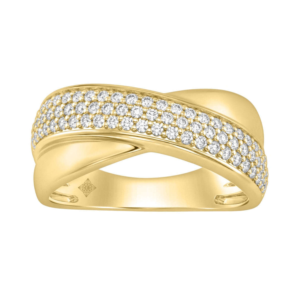 Elegant 10K Yellow Gold Lab Grown Diamond Ladies Ring 1/2Ct Round Cut Crossover Engagement Design (Color F-G -Clarity Vs1/Vs2)