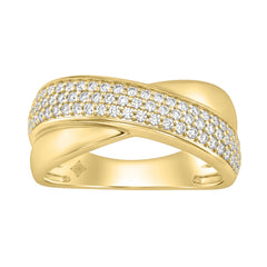 Elegant 10K Yellow Gold Lab Grown Diamond Ladies Ring 1/2Ct Round Cut Crossover Engagement Design (Color F-G -Clarity Vs1/Vs2)