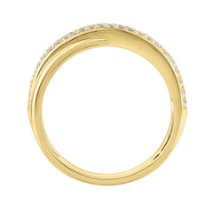 Elegant 10K Yellow Gold Lab Grown Diamond Ladies Ring 1/2Ct Round Cut Crossover Engagement Design (Color F-G -Clarity Vs1/Vs2)