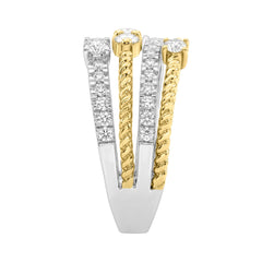 Women Luxury 14K White/Yellow Gold 1.00Ct Lab Grown Round Diamond Crossover Multi-Row Statement Ring (Color F-G -Clarity Vs1/Vs2)