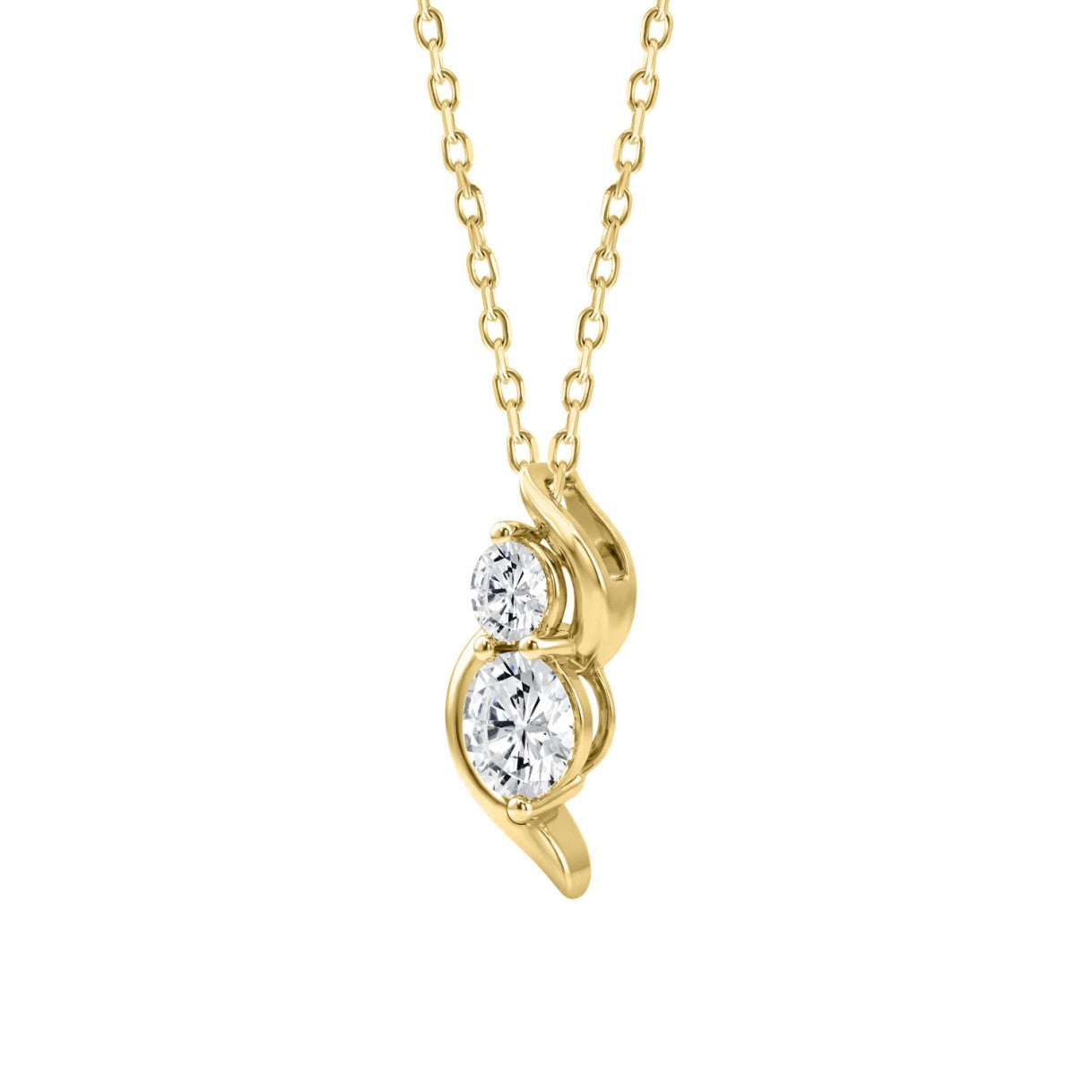 Elegant 14K Yellow Gold Ladies Pendant With 1.00Ct Round Diamonds In A Timeless Two-Stone Design. Complete With Chain And Perfect For Gifting.