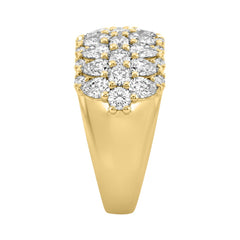 14K Yellow Gold 3.00Ct Multi Shape Diamond Ring Round, Pear & Marquise Cut Cluster Ring For Women (Color F-G -Clarity Vs1/Vs2)