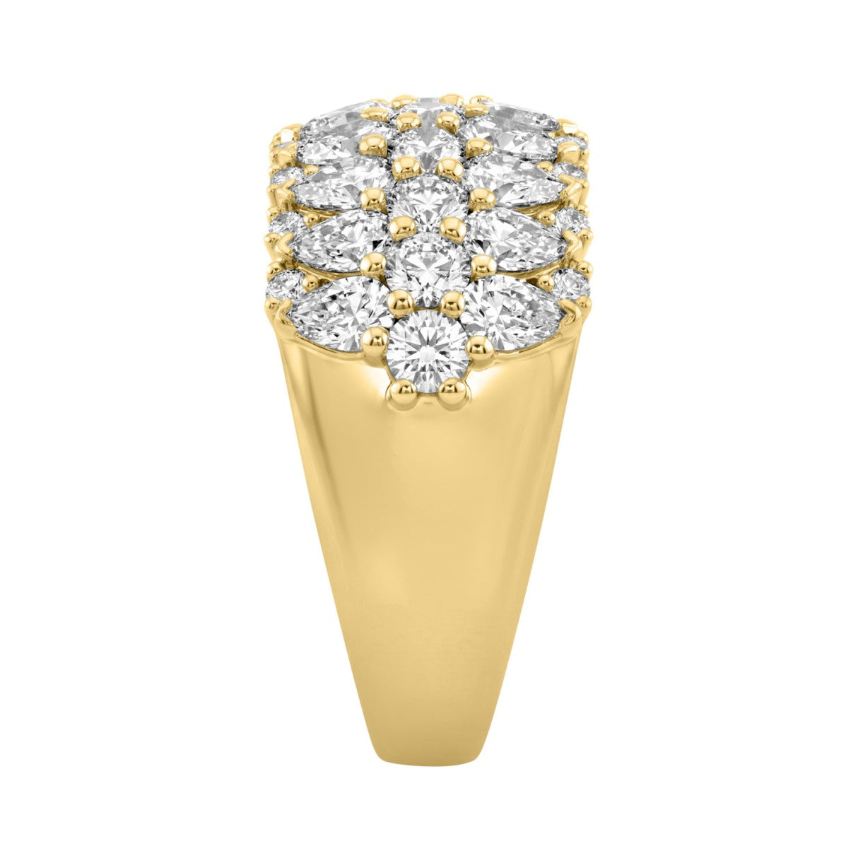 14K Yellow Gold 3.00Ct Multi Shape Diamond Ring Round, Pear & Marquise Cut Cluster Ring For Women (Color F-G -Clarity Vs1/Vs2)