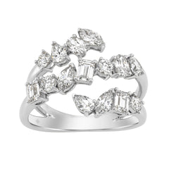 Elegant 14K White Gold 1 1/2Ct Diamond Ring Mixed Cuts: Round, Marquise, Pear, Emerald &amp; Oval, Women Fashion Jewelry (Color F-G -Clarity Vs1/Vs2)