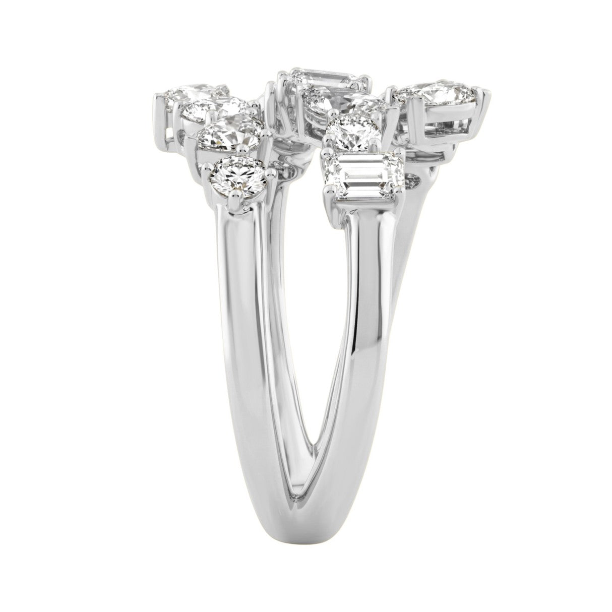 Elegant 14K White Gold 1 1/2Ct Diamond Ring Mixed Cuts: Round, Marquise, Pear, Emerald &amp; Oval, Women Fashion Jewelry (Color F-G -Clarity Vs1/Vs2)