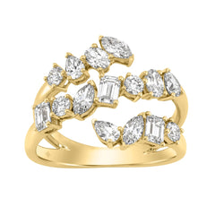 Elegant 14K Yellow Gold 1 1/2Ct Diamond Ring Mixed Cuts Round, Marquise, Pear, Emerald & Oval, Women?S Fashion Jewelry (Color F-G -Clarity Vs1/Vs2)