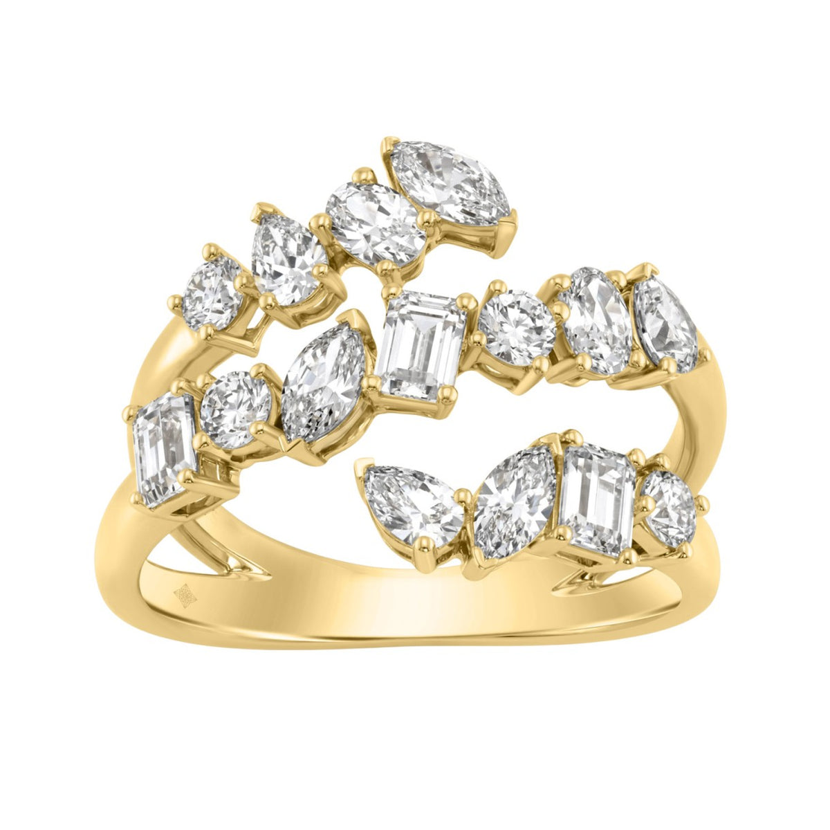 Elegant 14K Yellow Gold 1 1/2Ct Diamond Ring Mixed Cuts: Round, Marquise, Pear, Emerald & Oval, Women?S Fashion Jewelry (Color F-G -Clarity Vs1/Vs2)