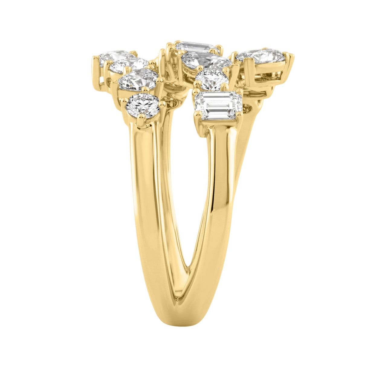 Elegant 14K Yellow Gold 1 1/2Ct Diamond Ring Mixed Cuts Round, Marquise, Pear, Emerald & Oval, Women?S Fashion Jewelry (Color F-G -Clarity Vs1/Vs2)
