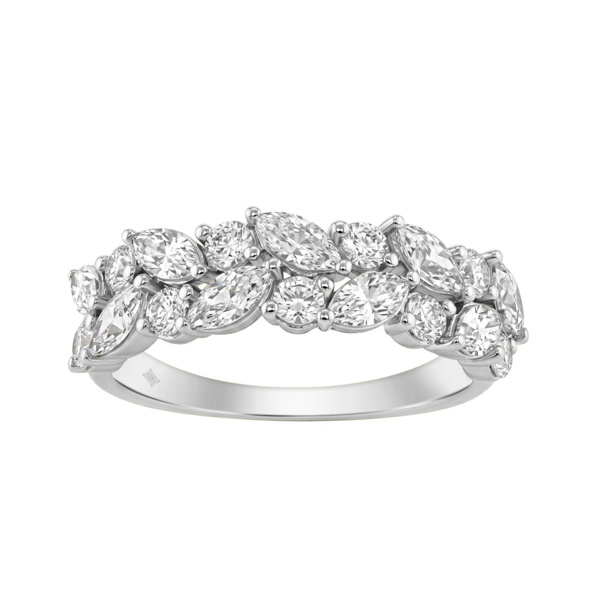 Elegant 14K White Gold 1 1/3Ct Lab Grown Diamond Fashion Ring Alternating Round &amp; Marquise Stones, Ladies Fashion Jewelry (Color F-G -Clarity Vs1/Vs2)