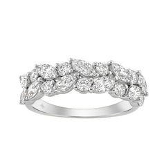 Elegant 14K White Gold 1 1/3Ct Lab Grown Diamond Fashion Ring Alternating Round &amp; Marquise Stones, Ladies Fashion Jewelry (Color F-G -Clarity Vs1/Vs2)