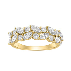 Elegant 14K Yellow Gold 1 1/3Ct Lab Grown Diamond Fashion Ring Alternating Round &amp; Marquise Stones, Ladies Fashion Jewelry (Color F-G -Clarity Vs1/Vs2)