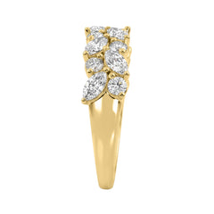 Elegant 14K Yellow Gold 1 1/3Ct Lab Grown Diamond Fashion Ring Alternating Round &amp; Marquise Stones, Ladies Fashion Jewelry (Color F-G -Clarity Vs1/Vs2)