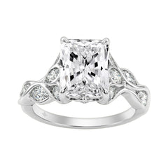 14K White Gold Radiant Cut Diamond Ring 4 1/5Ct  With Marquise Side Stones Ladies Engagement Ring 3Ct Radiant Center Stone (Color F-G -Clarity Vs1/Vs2