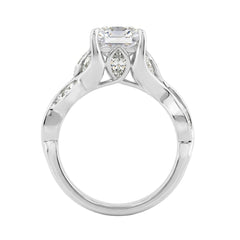 14K White Gold Radiant Cut Diamond Ring 4 1/5Ct  With Marquise Side Stones Ladies Engagement Ring 3Ct Radiant Center Stone (Color F-G -Clarity Vs1/Vs2