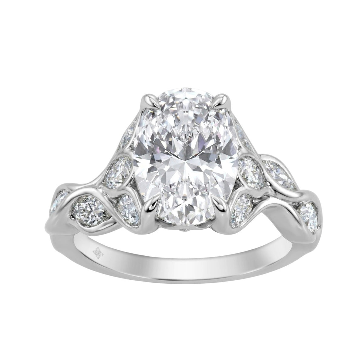 Ladies 14K White Gold 4 1/5Ct Multi-Shape Diamond Engagement Ring Oval &amp; Marquise With Side Stones 3Ct Oval Center Stone (Color F-G -Clarity Vs1/V