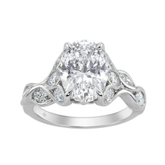 Ladies 14K White Gold 4 1/5Ct Multi-Shape Diamond Engagement Ring Oval &amp; Marquise With Side Stones 3Ct Oval Center Stone (Color F-G -Clarity Vs1/V