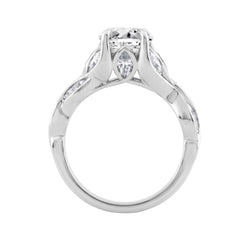 Ladies 14K White Gold 4 1/5Ct Multi-Shape Diamond Engagement Ring Oval &amp; Marquise With Side Stones 3Ct Oval Center Stone (Color F-G -Clarity Vs1/V