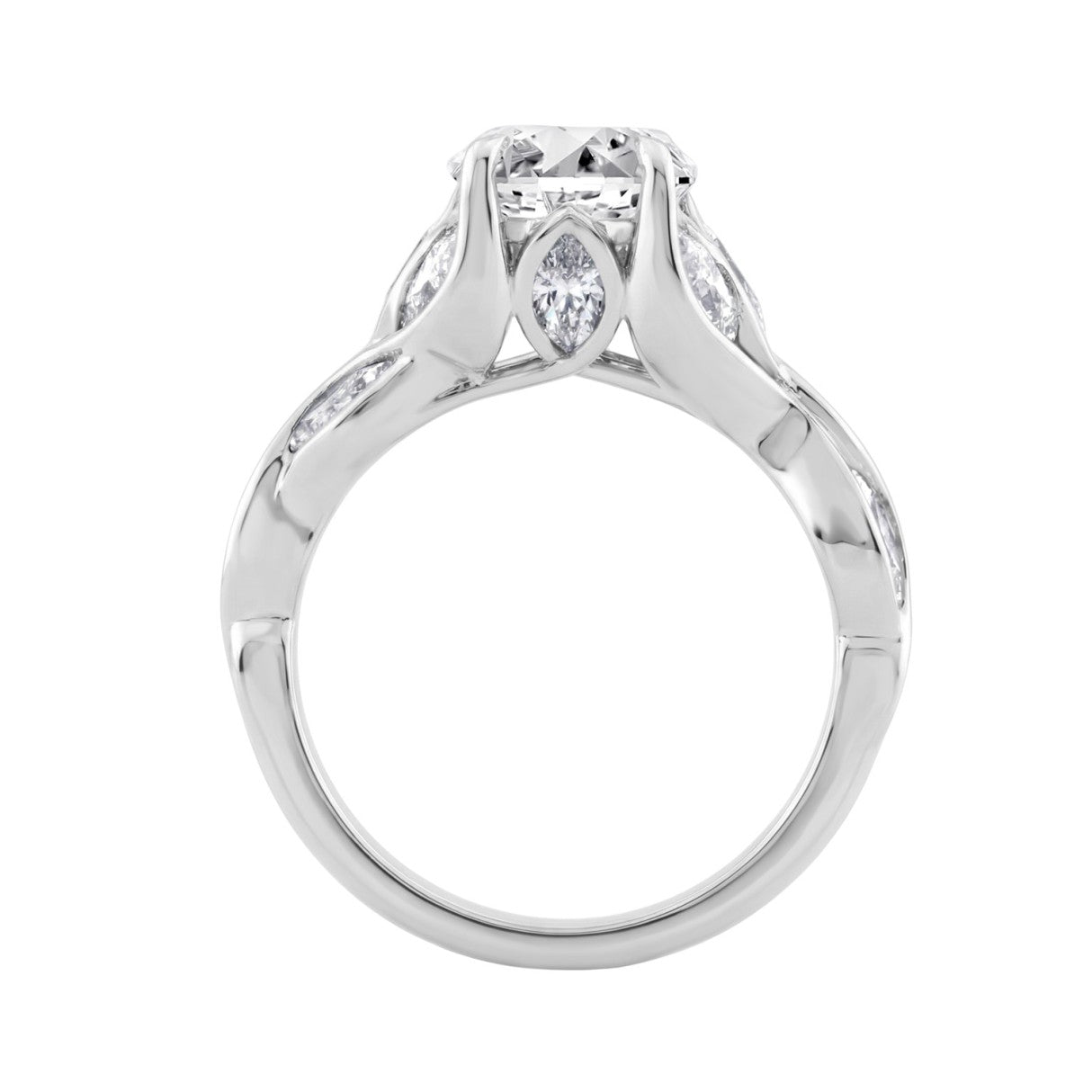 Ladies 14K White Gold 4 1/5Ct Multi-Shape Diamond Engagement Ring Oval &amp; Marquise With Side Stones 3Ct Oval Center Stone (Color F-G -Clarity Vs1/V