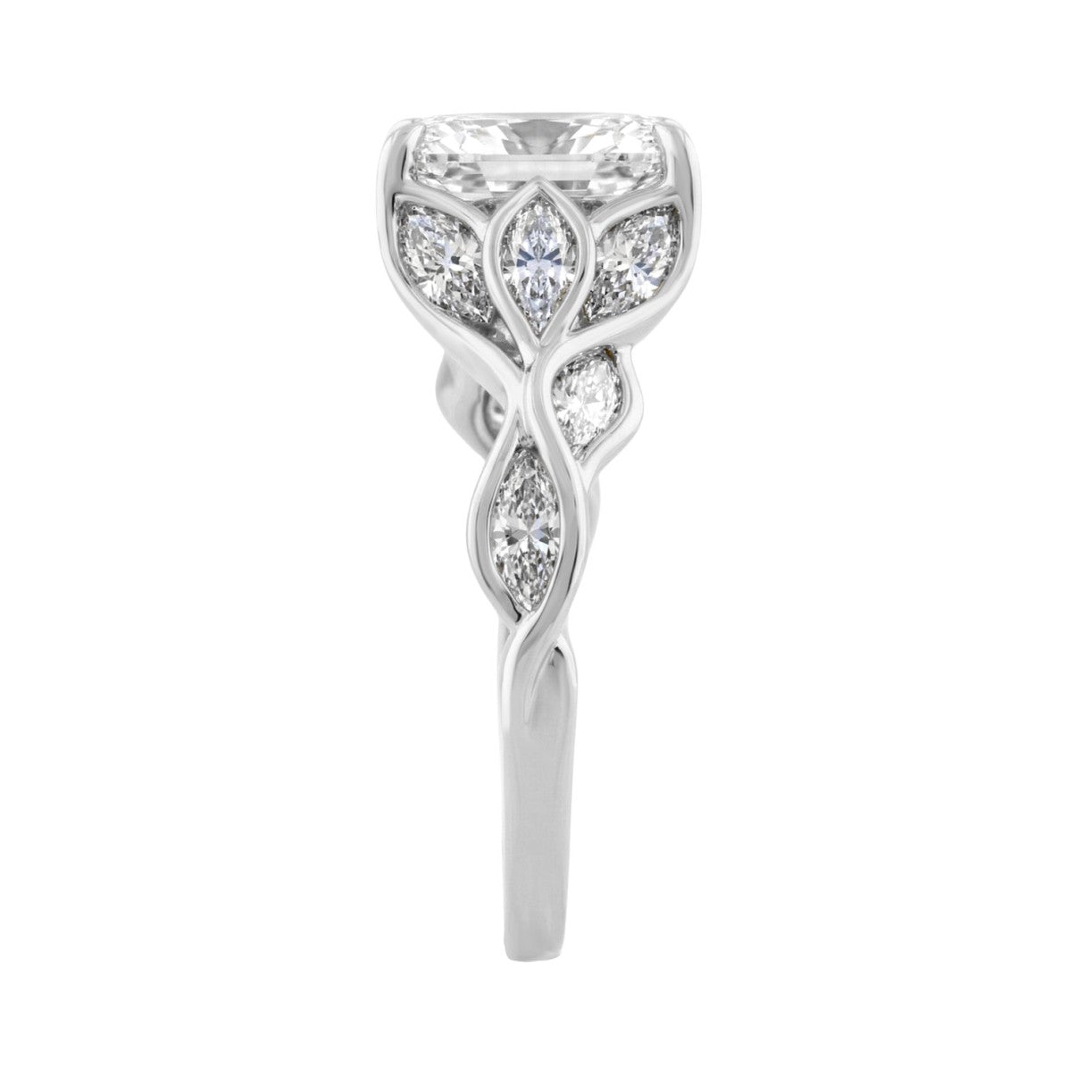 Ladies 14K White Gold 4 1/5Ct Multi-Shape Diamond Engagement Ring Oval &amp; Marquise With Side Stones 3Ct Oval Center Stone (Color F-G -Clarity Vs1/V