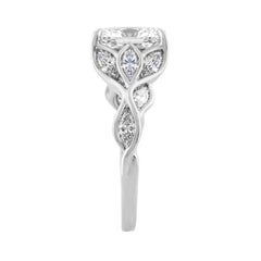 Ladies 14K White Gold 4 1/5Ct Multi-Shape Diamond Engagement Ring Round, Oval &amp; Marquise With Side Stones 3Ct Oval Center Stone (Color F-G -Clarity Vs1/Vs2)