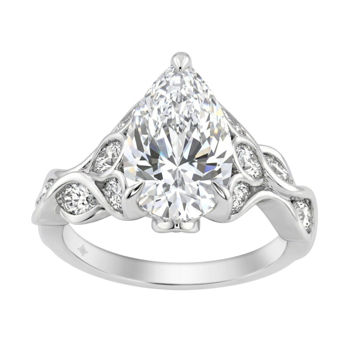 Elegant 14K White Gold 4 1/5Ct Diamond Ring Round, Pear & Marquise With Marquise Side Stones, Women Fashion Ring 3Ct Pear Center Stone (Color F-G -Clarity Vs1/Vs2)