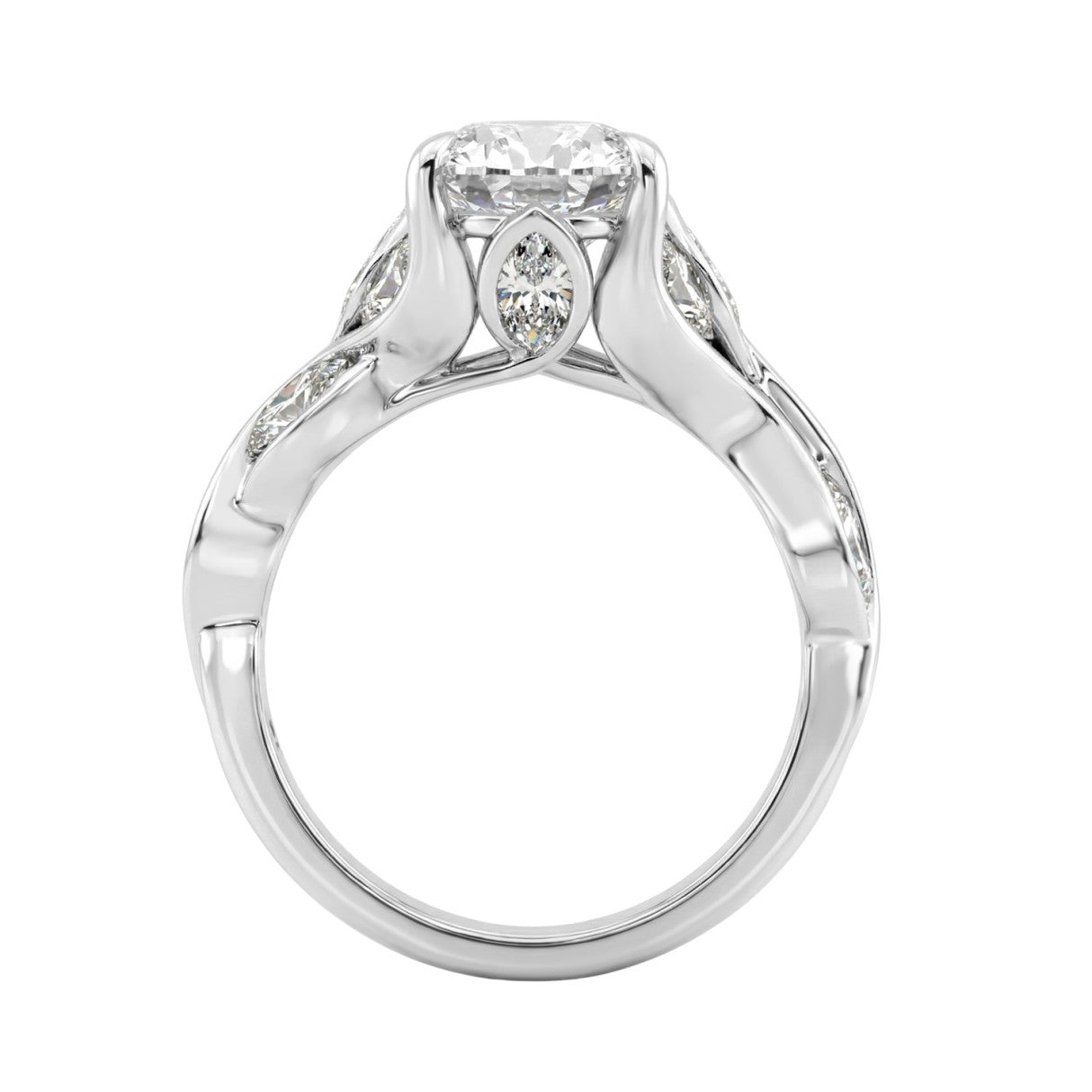 Elegant 14K White Gold 4 1/5Ct Diamond Ring Round, Pear & Marquise With Marquise Side Stones, Women Fashion Ring 3Ct Pear Center Stone (Color F-G -Cla
